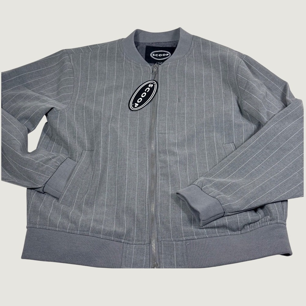 Scoop Bomber Jacket S 4-6 Grey Pinstripe Zip Up menswear preppy dark academia